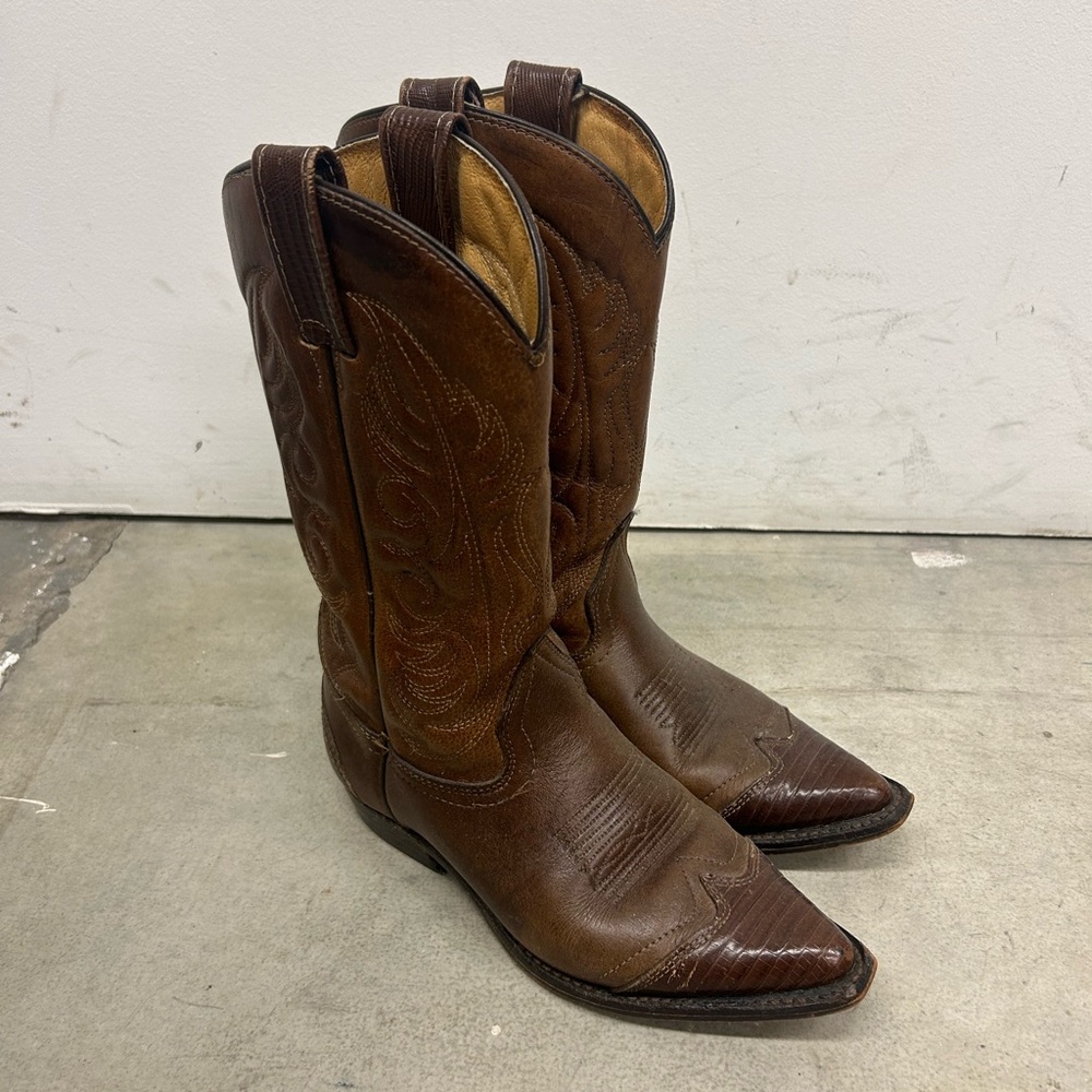 Authentic Brown Leather Cowboy Boots